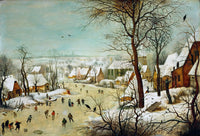 Winter Landscape with Skaters and a Bird Trap by Pieter Bruegel the Elder — hand-painted botanical oil painting reproduction on canvas