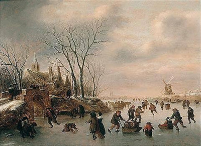 Winter landscape with skaters by Klaes Molenaer — oil painting reproduction