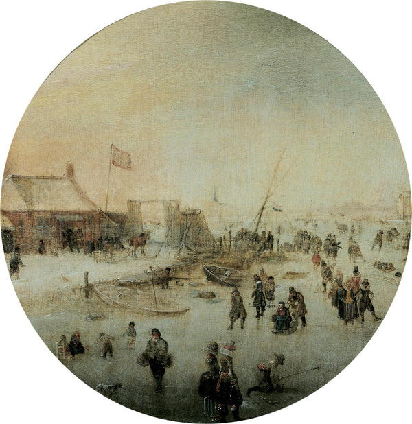 Winter Landscape with Skates and People Playing Kolf