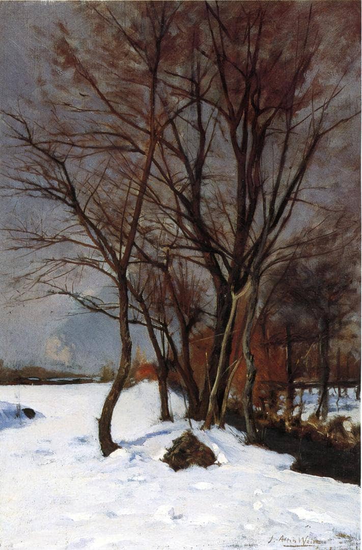 Winter Landscape with Stream by Julian Alden Weir — hand-painted botanical oil painting reproduction on canvas