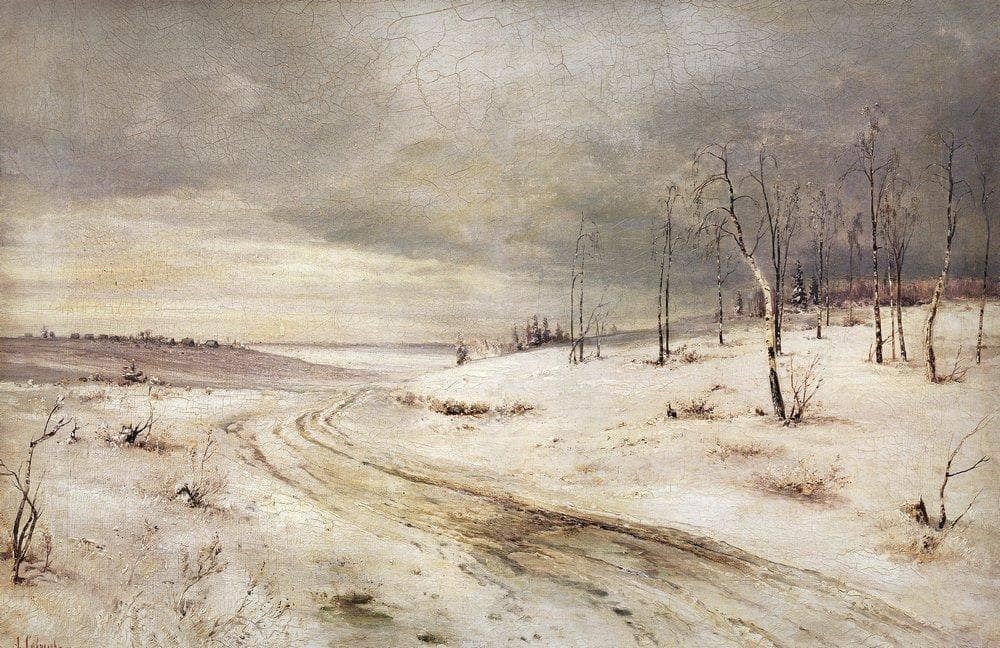 Winter road by Aleksey Savrasov — hand-painted botanical oil painting reproduction on canvas