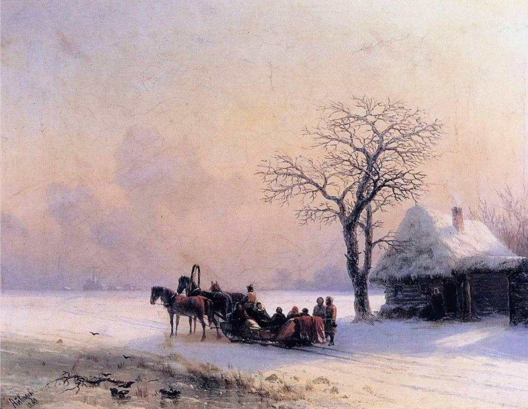 Winter Scene in Little Russia by Ivan Aivazovsky — hand-painted animal oil painting reproduction on canvas