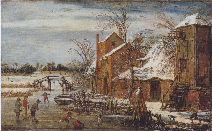 Winter scene with skaters by Esaias van de Velde — hand-painted architectural oil painting reproduction on canvas