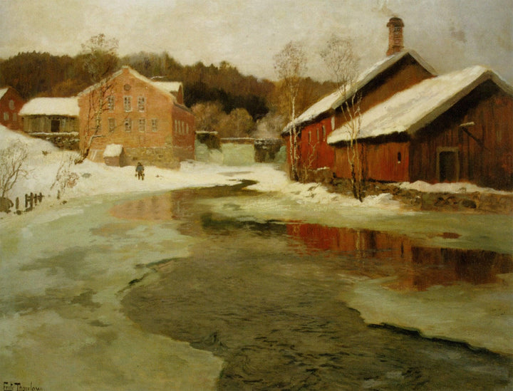Winter by Frits Thaulow — hand-painted architectural oil painting reproduction on canvas