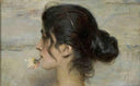 With the rose between the lips by Ettore Tito — female oil painting wall art, Realism