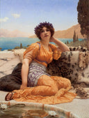 With Violets Wreathed and Robe of Saffron Hue by John William Godward — beach oil painting wall art, Neoclassicism