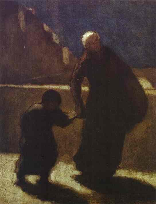 Woman and Child on a Bridge by Honore Daumier, hand-painted portrait oil painting reproduction on canvas