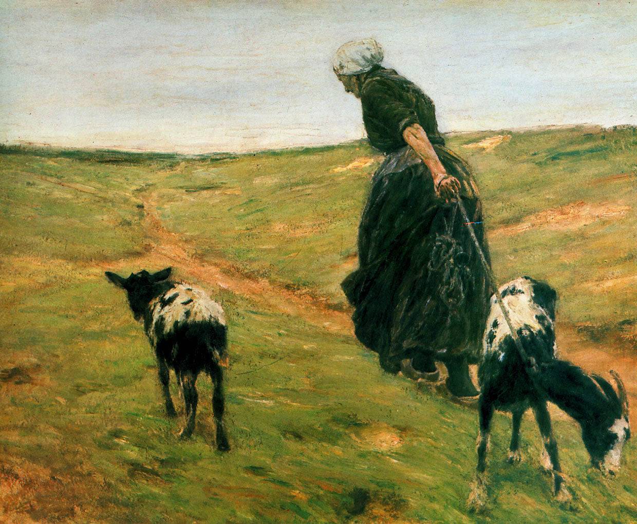 Woman and Her Goats in the Dunes - Max Liebermann