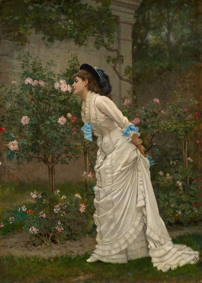 Woman and roses in entryway
