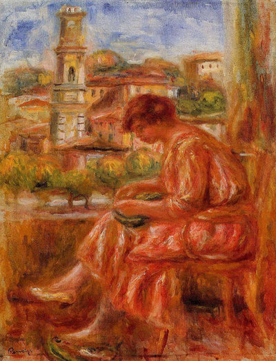 Woman at the Window with a View of Nice in apartment