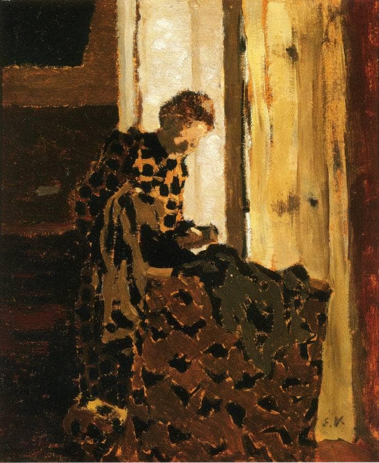 Woman Brushing a Garment by Edouard Vuillard — hand-painted portrait oil painting reproduction on canvas