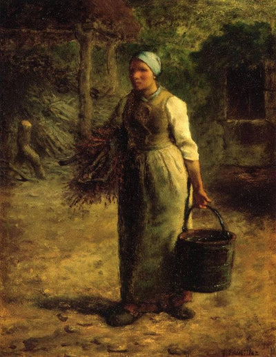 Woman Carrying Firewood and a Pail