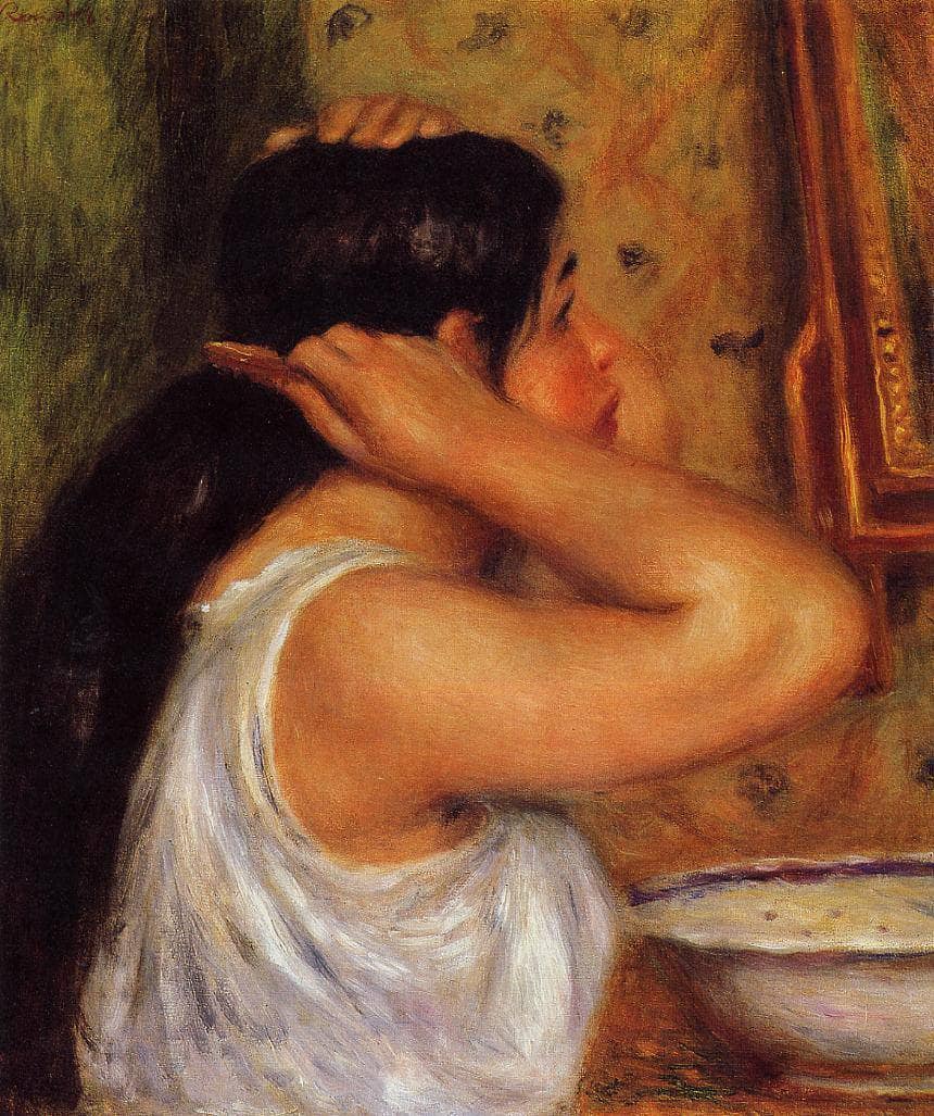 Woman Combing Her Hair by Pierre-Auguste Renoir — hand-painted portrait oil painting reproduction on canvas