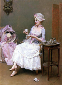 Woman Drinking A Hot Chocolate by Raimundo de Madrazo — hand-painted portrait oil painting reproduction on canvas