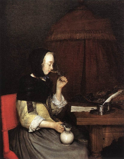 Woman Drinking Wine in study