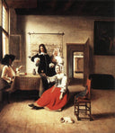 Woman drinking with soldiers by Pieter de Hooch — hand-painted portrait oil painting reproduction on canvas