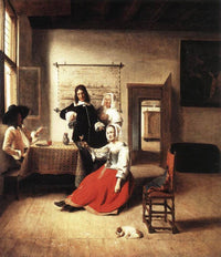 Woman drinking with soldiers by Pieter de Hooch — hand-painted portrait oil painting reproduction on canvas