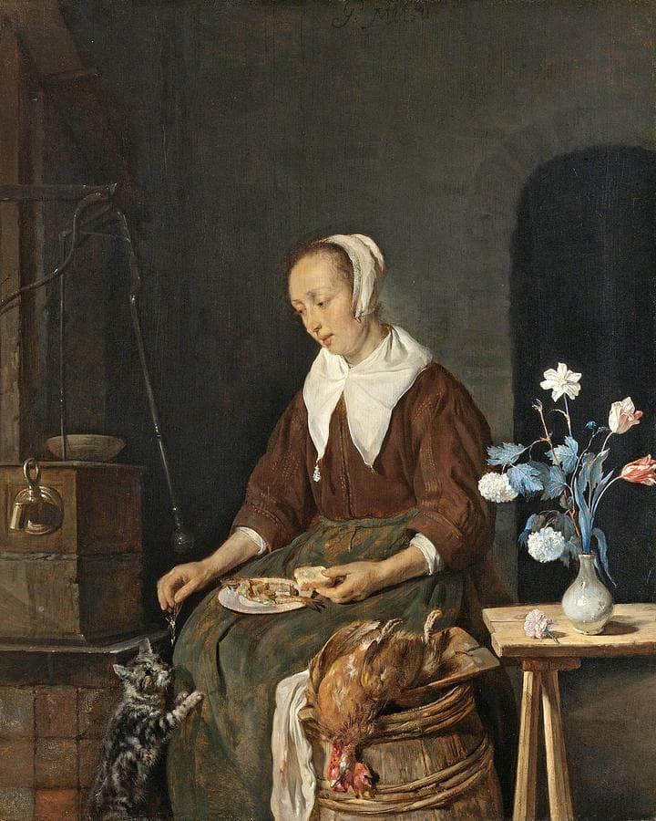 Woman Eating, Known as The Cat's Breakfast by Gabriel Metsu — hand-painted portrait oil painting reproduction on canvas
