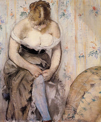 Woman fastening her garter by Edouard Manet — hand-painted nude oil painting reproduction on canvas