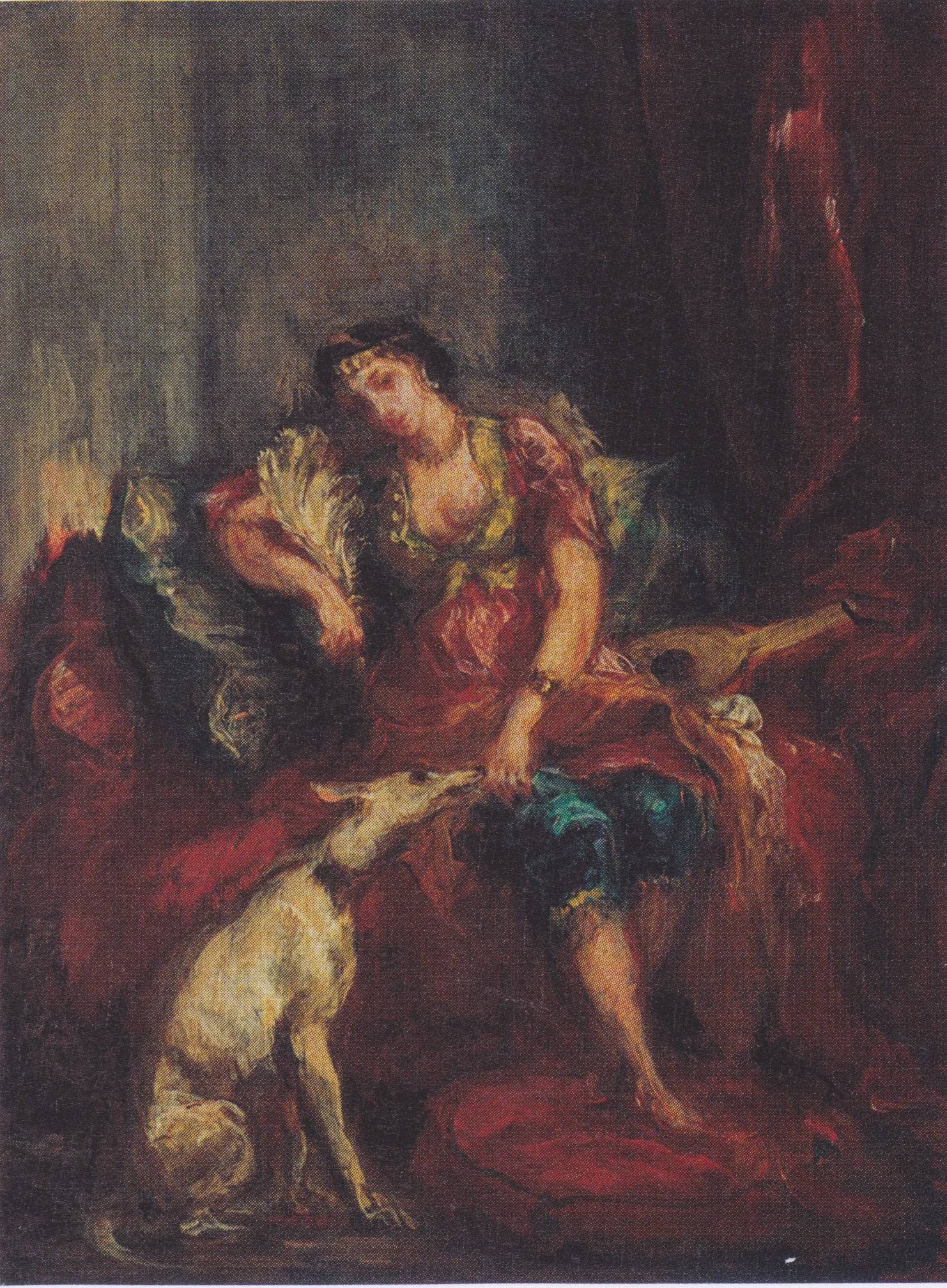 Woman from Algiers with Windhund - Eugene Delacroix