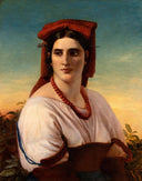 Woman from Ciociaria with red veil by Elisabeth Jerichau-Baumann — hand-painted portrait oil painting reproduction on canvas