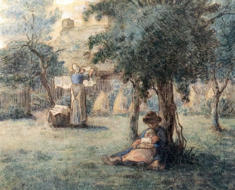 Woman Hanging Her Laundry by Jean-Francois Millet — hand-painted botanical oil painting reproduction on canvas
