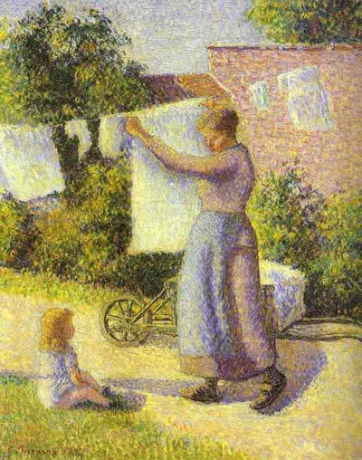 Woman Hanging up the Washing in modern living room