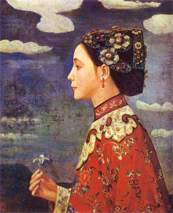 Woman Holding an Orchid - Fujishima Takeji