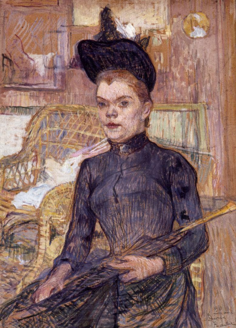 Woman in a Black Hat, Berthe la Sourde by Henri de Toulouse-Lautrec — hand-painted portrait oil painting reproduction on canvas