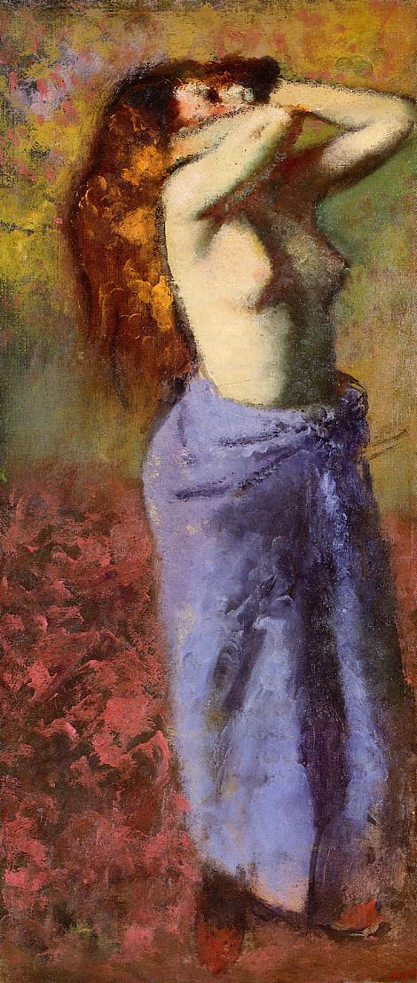 Woman in a Blue Dressing Gown, Torso Exposed by Edgar Degas, hand-painted portrait oil painting reproduction on canvas