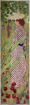 Woman in a Checked Dress by Pierre Bonnard, leaf oil painting wall art, Japonism