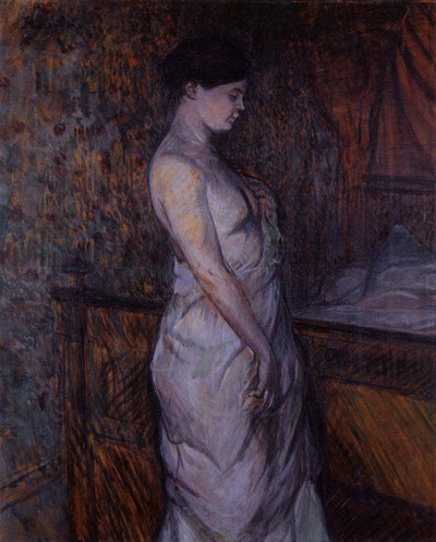 Woman in a Chemise Standing by a Bed (Madame Poupoule) by Henri de Toulouse-Lautrec — oil painting reproduction