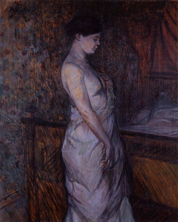 Woman in a Chemise Standing by a Bed (Madame Poupoule) by Henri de Toulouse-Lautrec — hand-painted portrait oil painting reproduction on canvas