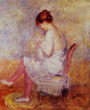 Woman in a Chemise by Pierre-Auguste Renoir — female oil painting wall art, Impressionism