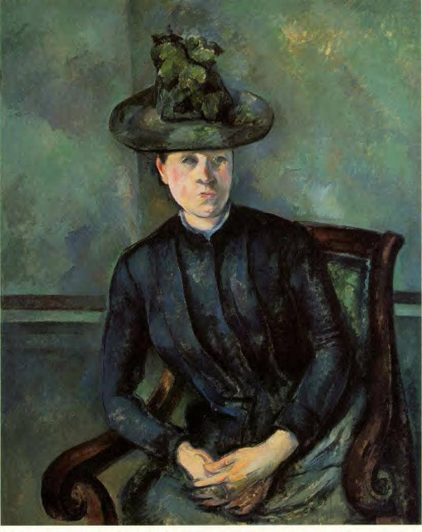 Woman in a Green Hat (Madame Cezanne) by Paul Cezanne — hand-painted portrait oil painting reproduction on canvas