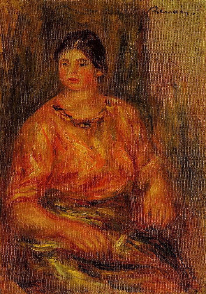 Woman in a Red Blouse by Pierre-Auguste Renoir — hand-painted portrait oil painting reproduction on canvas