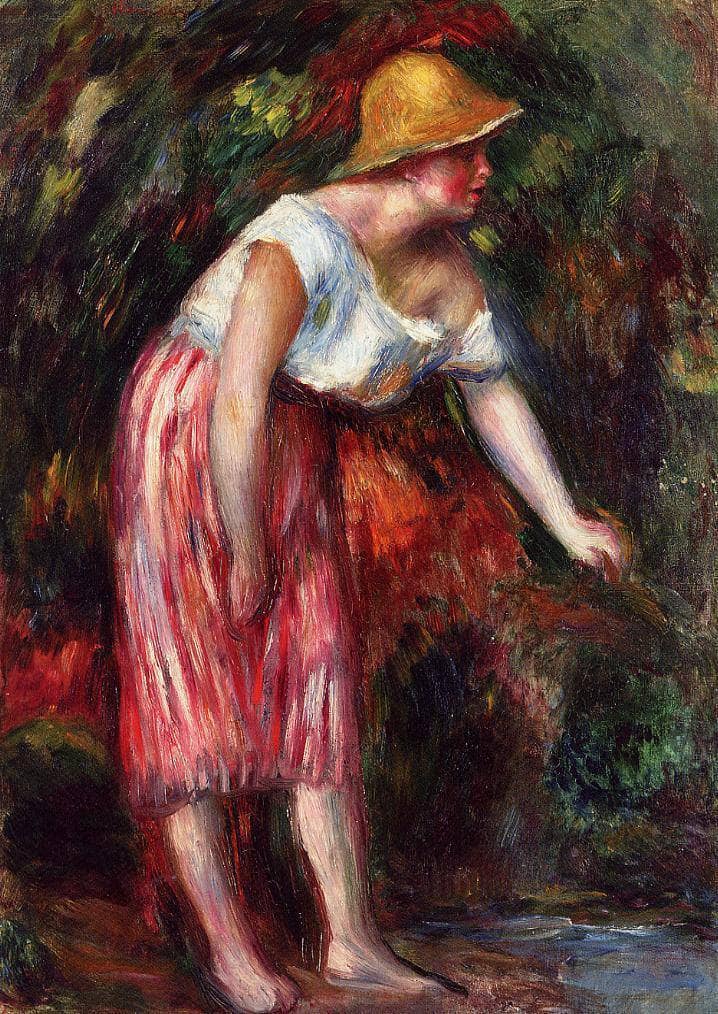 Woman in a Straw Hat by Pierre-Auguste Renoir — hand-painted portrait oil painting reproduction on canvas