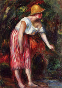 Woman in a Straw Hat by Pierre-Auguste Renoir — hand-painted portrait oil painting reproduction on canvas