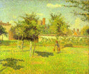 Woman in an Orchard, Spring Sunshine in a Field, Eragny by Camille Pissarro — vintage oil painting wall art, Impressionism