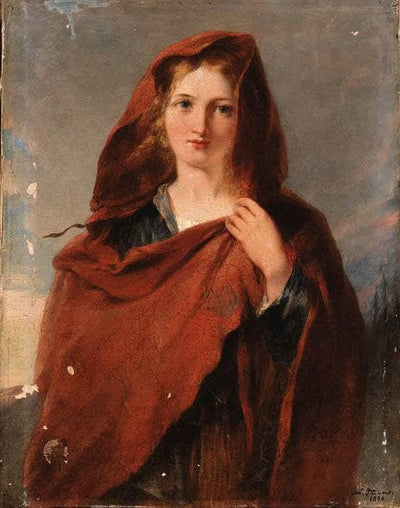 Woman in red shawl in apartment