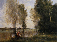 Woman Picking Flowers in a Pasture by Camille Corot — hand-painted animal oil painting reproduction on canvas