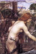 Woman Picking Flowers by John William Waterhouse — flower oil painting wall art, Romanticism