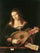 Woman Playing a Lute in study
