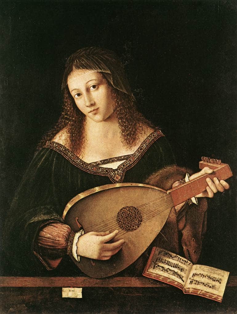 Woman Playing a Lute on gallery wrap