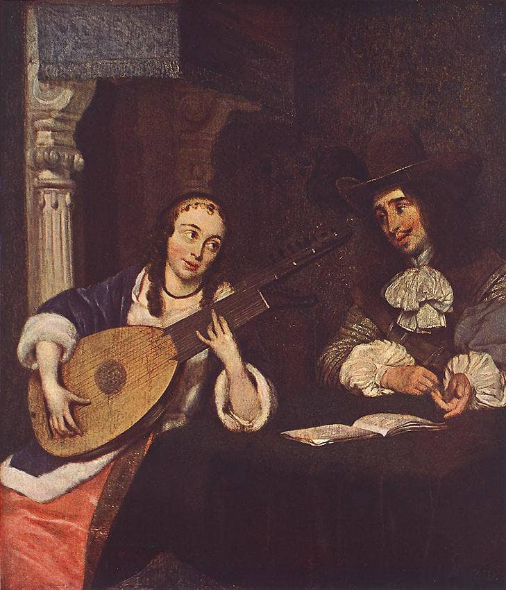 Woman Playing the Lute by Gerard Terborch — hand-painted cultural oil painting reproduction on canvas