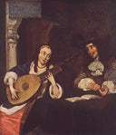 Woman Playing the Lute by Gerard Terborch — hand-painted cultural oil painting reproduction on canvas