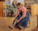 Woman Putting on Her Stockings by Camille Pissarro — female oil painting wall art, Impressionism