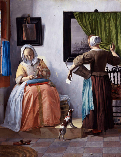 Woman Reading a Letter in apartment