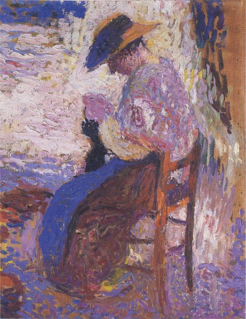 Woman sewing by Henri Martin — hand-painted portrait oil painting reproduction on canvas