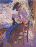 Woman sewing by Henri Martin — male oil painting wall art, Impressionism